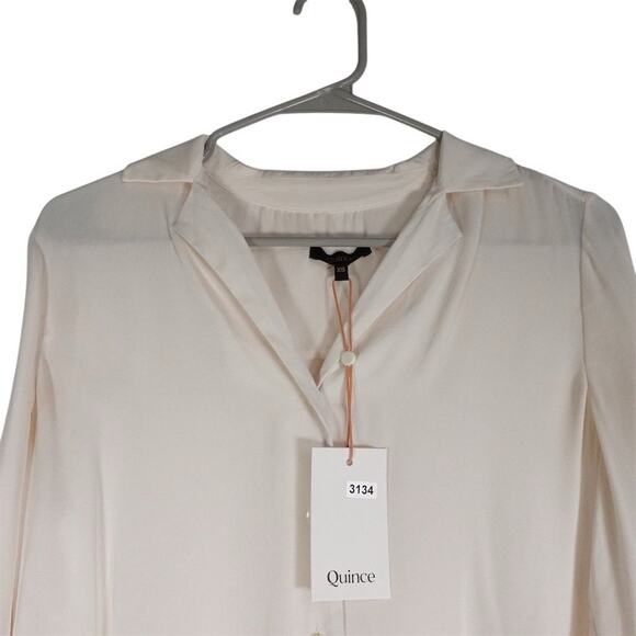 GUC Quince Women's XS Ivory Silk Blend Notch Collar Blouse Long Sleeve 3134-22 - Picture 3 of 12